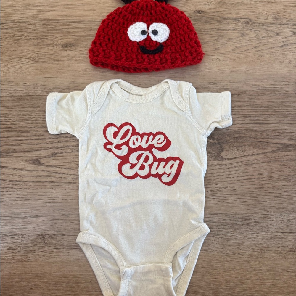 Love Bug Onesie and Red Hat Set